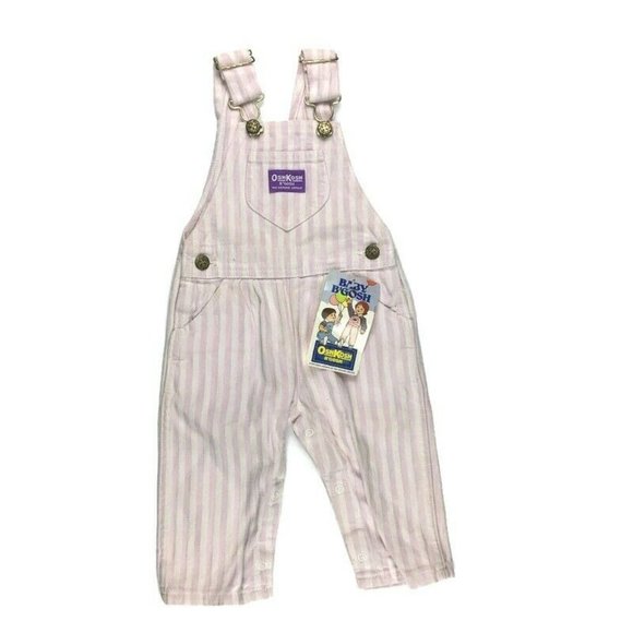 OshKosh B'gosh Other - Vintage Oshkosh Vestbak Pink White Stripe Girls Overall 18 M USA Railroad NEW